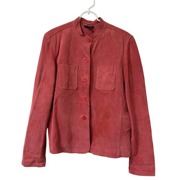 Statements Vtg Womens Sz Large Pink 100% Leather Suede Button Down Jacket Y2K - Picture 1 of 5